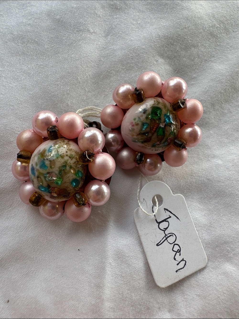 Vintage Japanese Pink Bead Cluster Earrings
